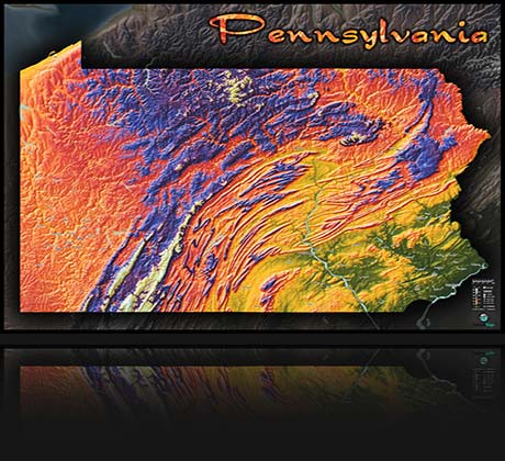 Pennsylvania Colorful Elevation Topographical Map