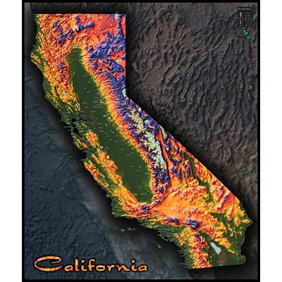 California Map | 3D Topographical Map hot | 3D Relief Map | Wooden Frame