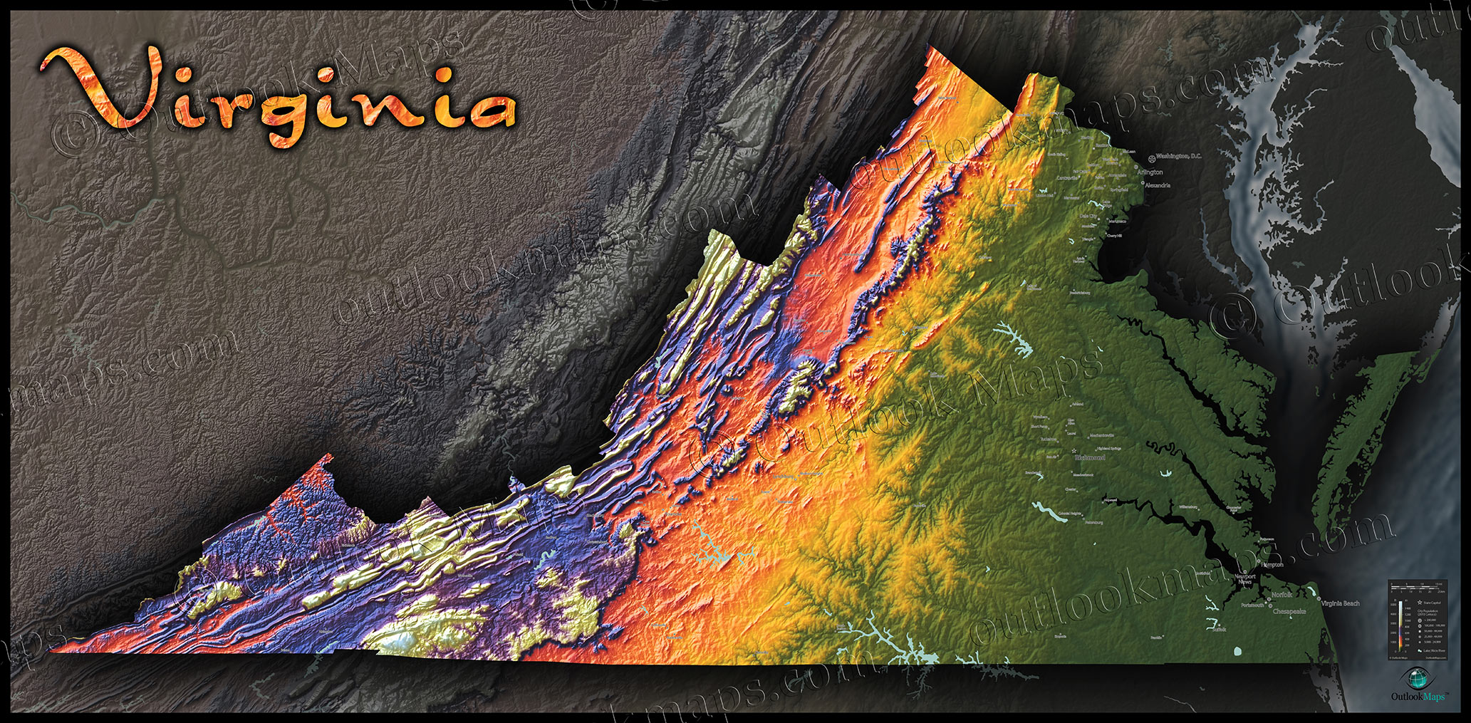 topographical map of virginia mountains