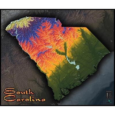 South Carolina Terrain Map | Artistic Colorful Topography